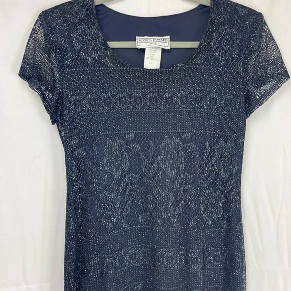 Vintage Jessica Howard Women Glitter Holiday Lace Sheath Dress Size 8P Pretty - Picture 4 of 7